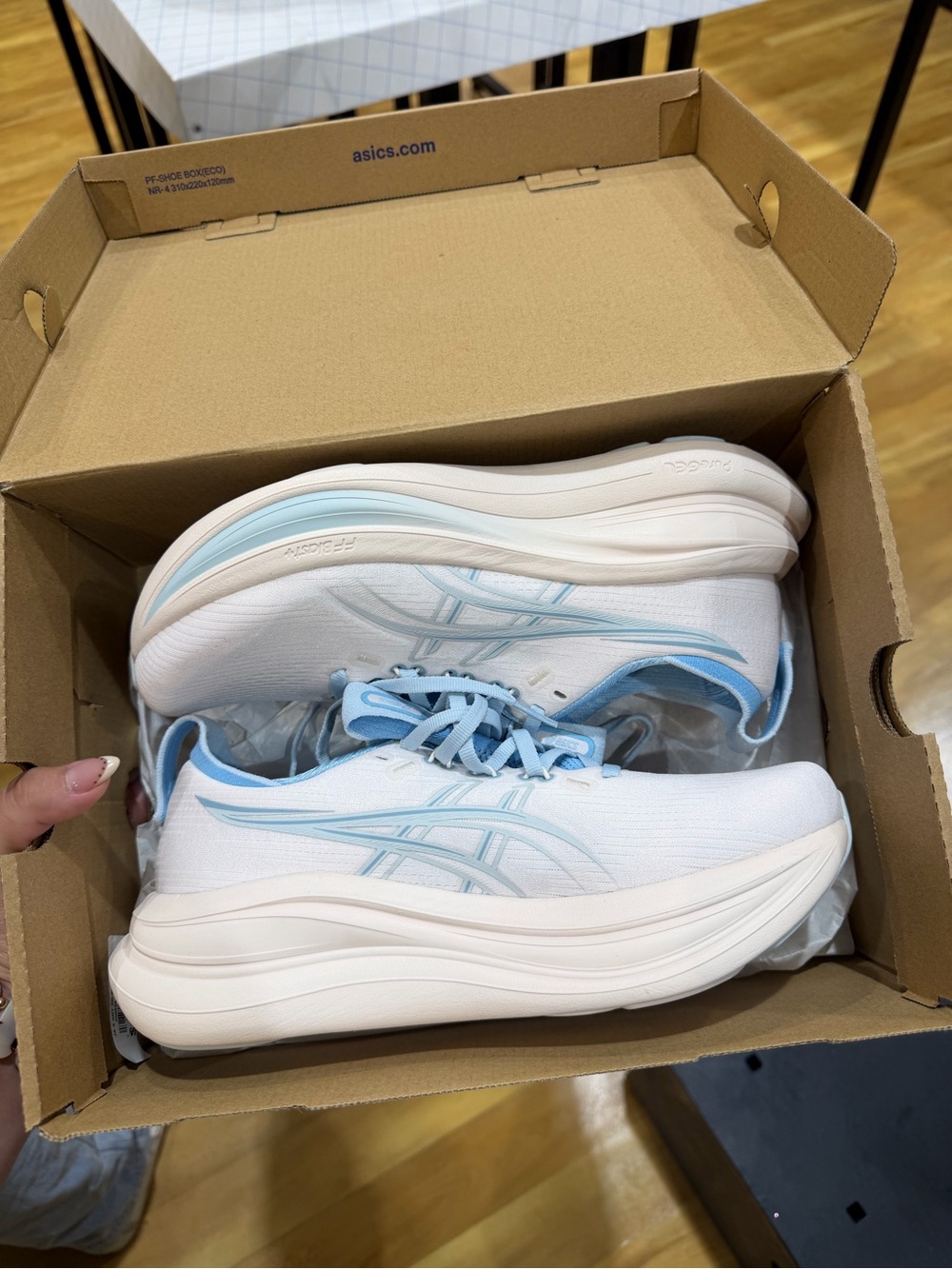 ASICS White and Light Blue Women’s Running Sneakers